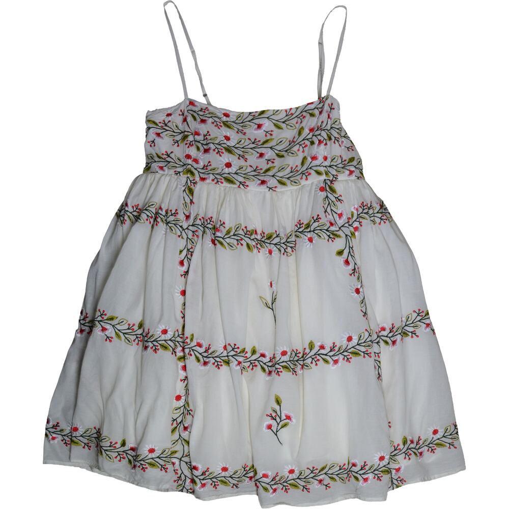 Samant Chauhan Cottage Boho Embroidered Babydoll Tiered Cami Mini Dress L Floral - Picture 3 of 14